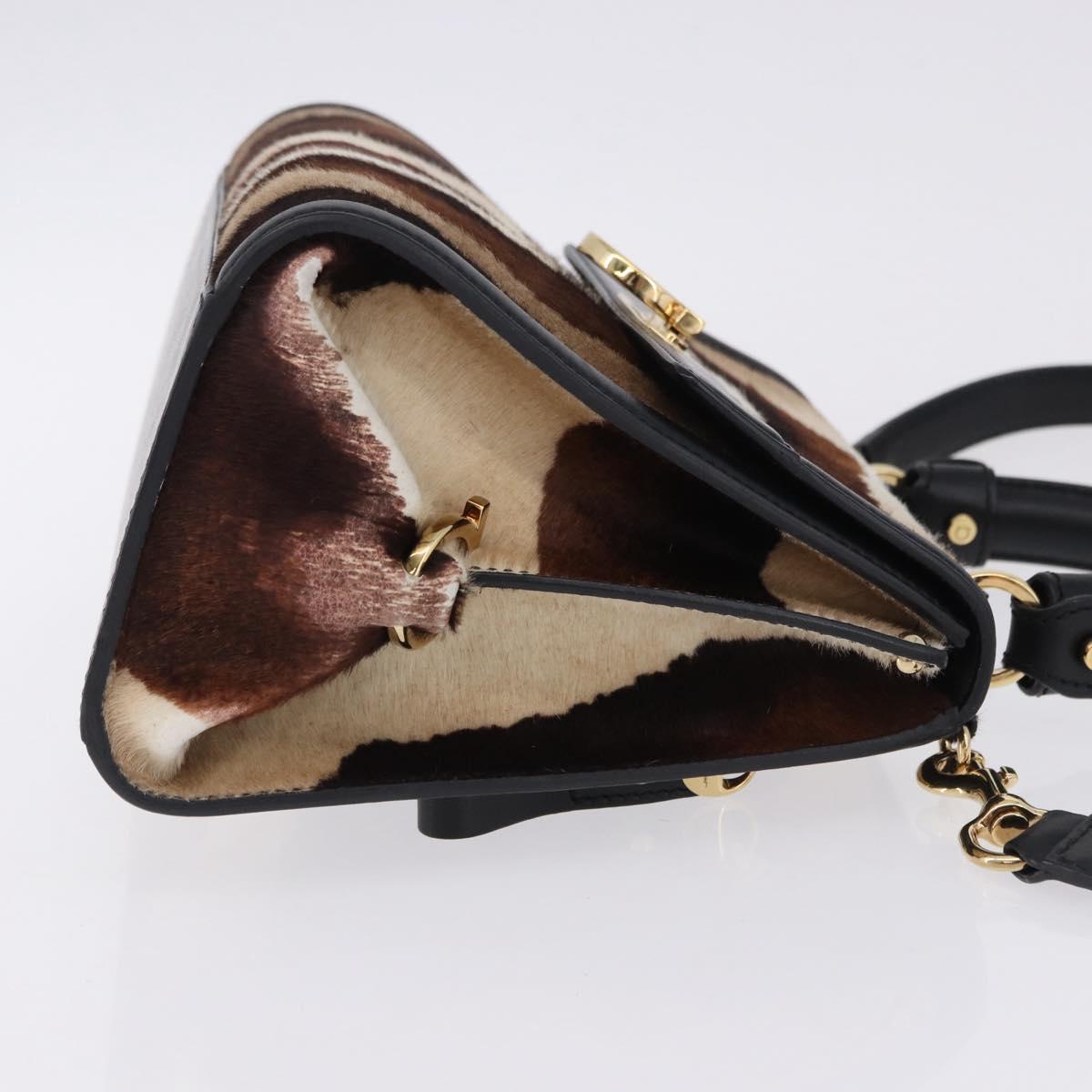 Salvatore Ferragamo Gancini Sofia Bag Harako leather 2way Brown Gold Auth 196922A