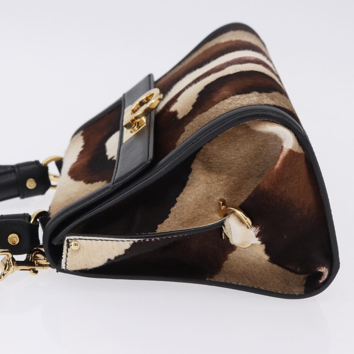 Salvatore Ferragamo Gancini Sofia Bag Harako leather 2way Brown Gold Auth 196922A