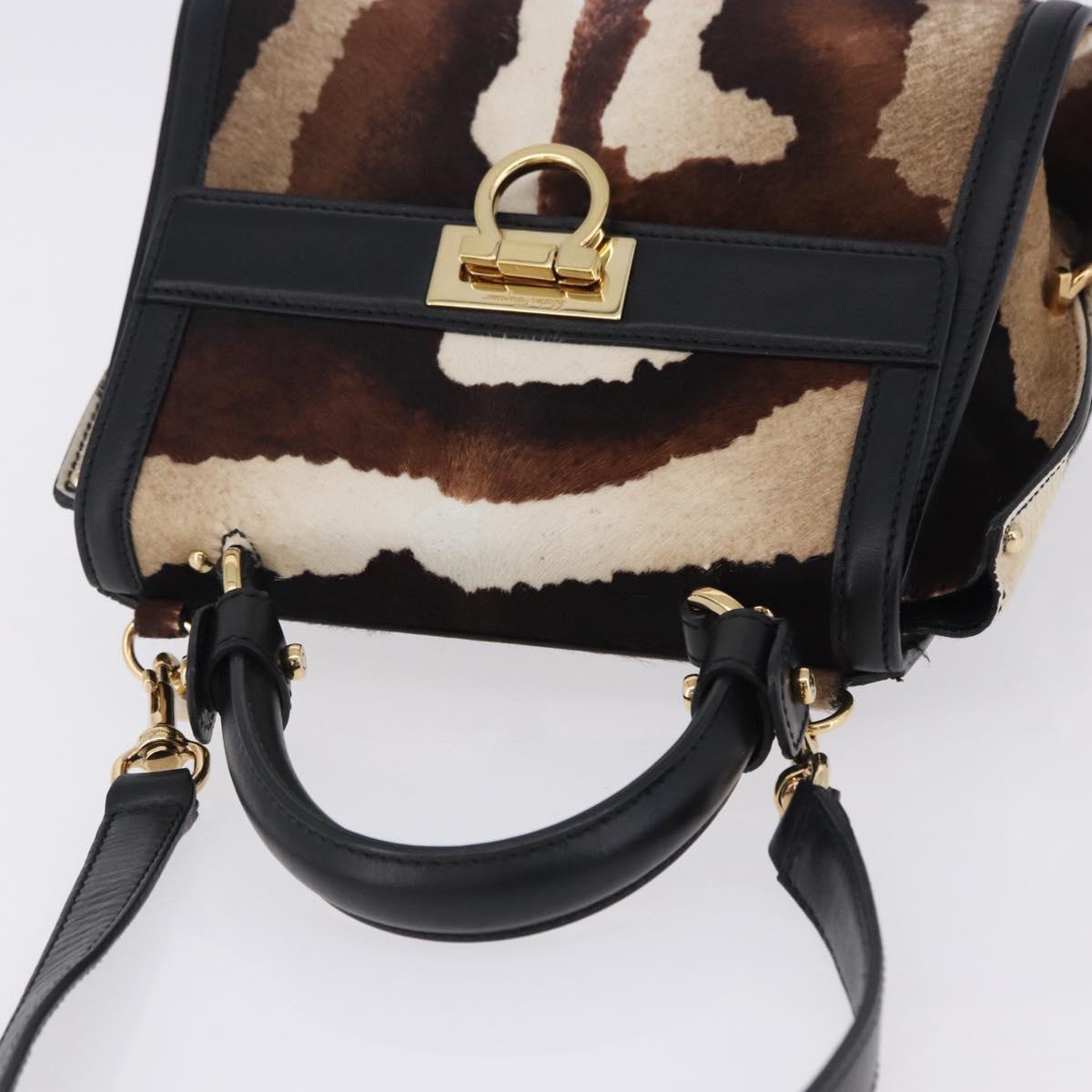 Salvatore Ferragamo Gancini Sofia Bag Harako leather 2way Brown Gold Auth 196922A
