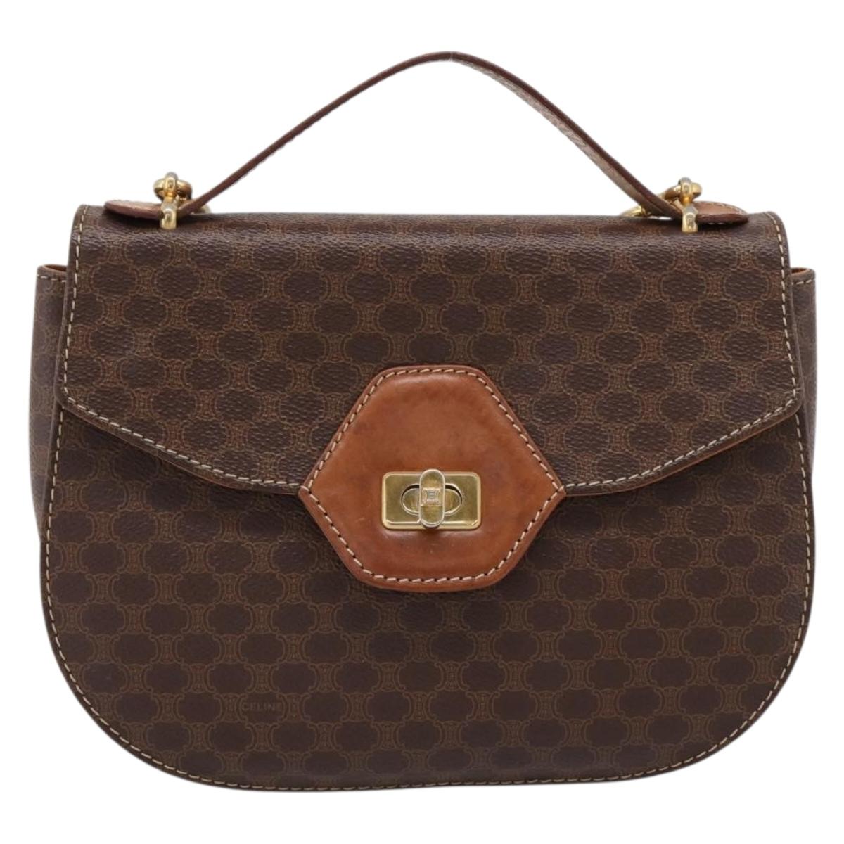 CELINE Macadam Canvas Hand Bag PVC Leather 2way Brown Gold Auth 196924