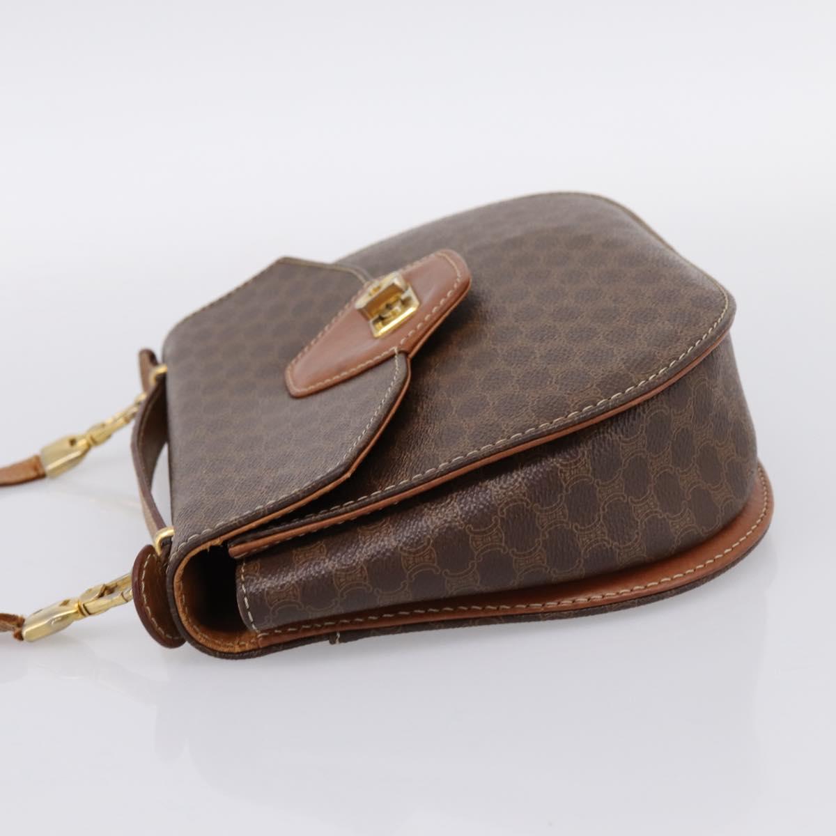 CELINE Macadam Canvas Hand Bag PVC Leather 2way Brown Gold Auth 196924