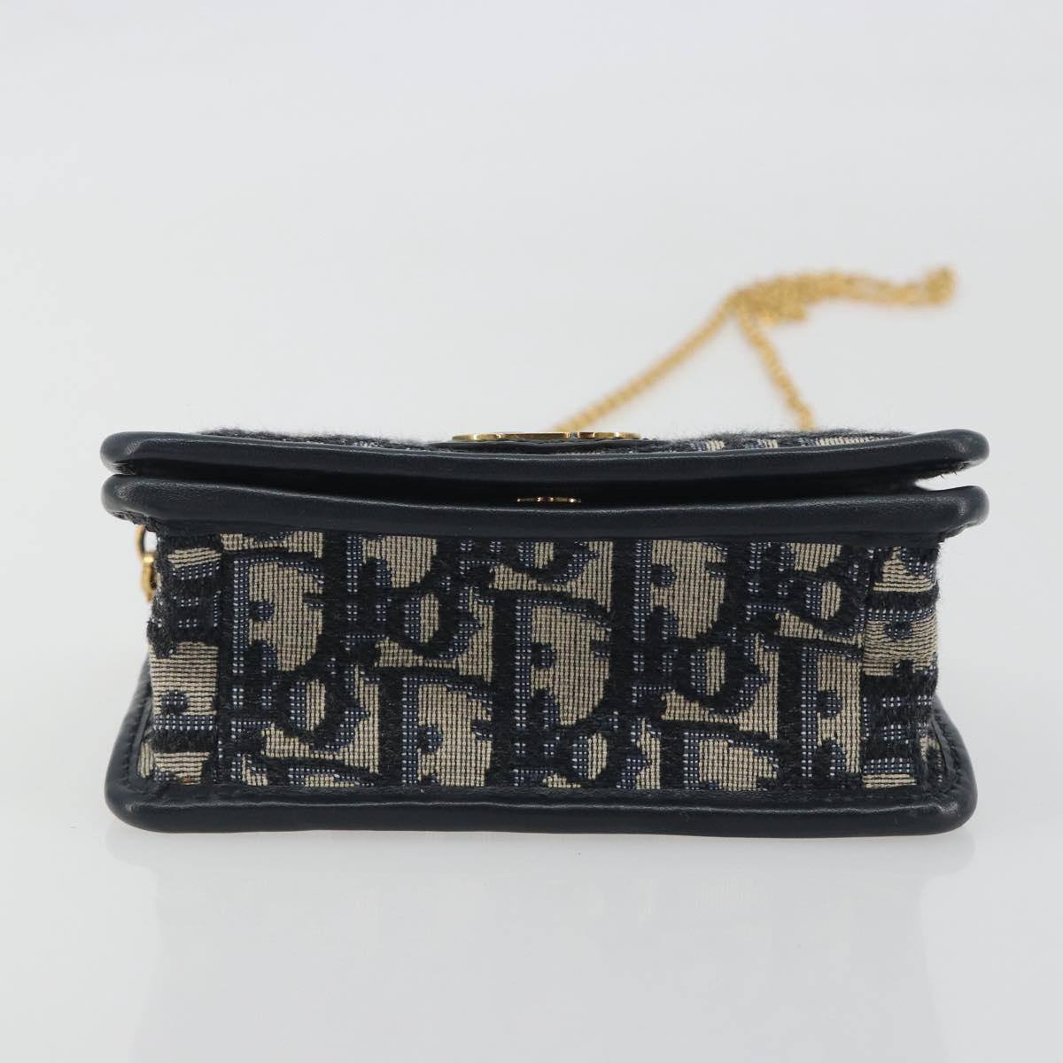 Christian Dior Trotter Canvas Chain Shoulder Bag Navy Gold Auth 196933M