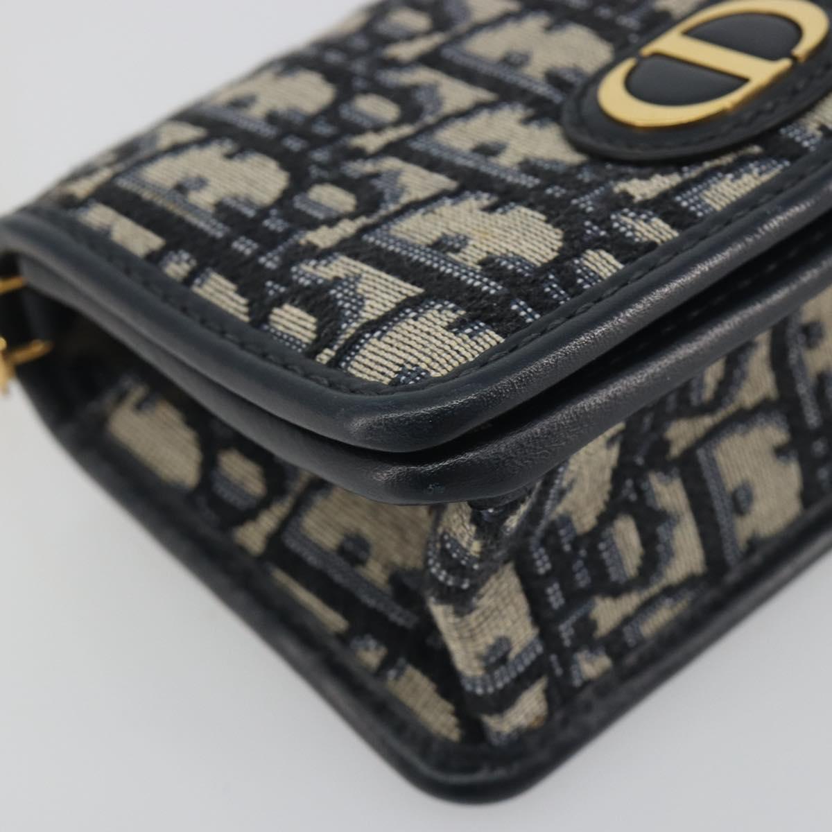 Christian Dior Trotter Canvas Chain Shoulder Bag Navy Gold Auth 196933M