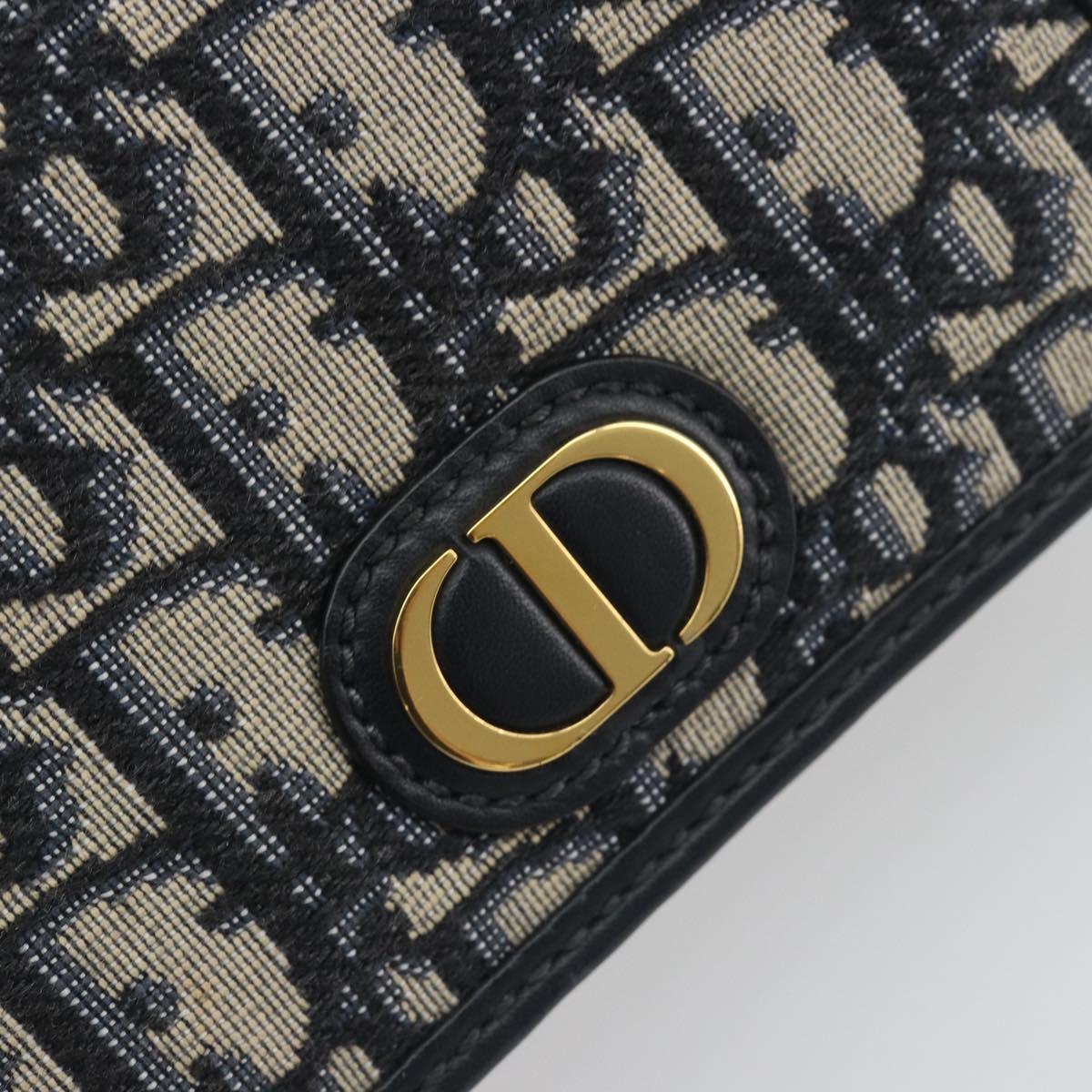 Christian Dior Trotter Canvas Chain Shoulder Bag Navy Gold Auth 196933M