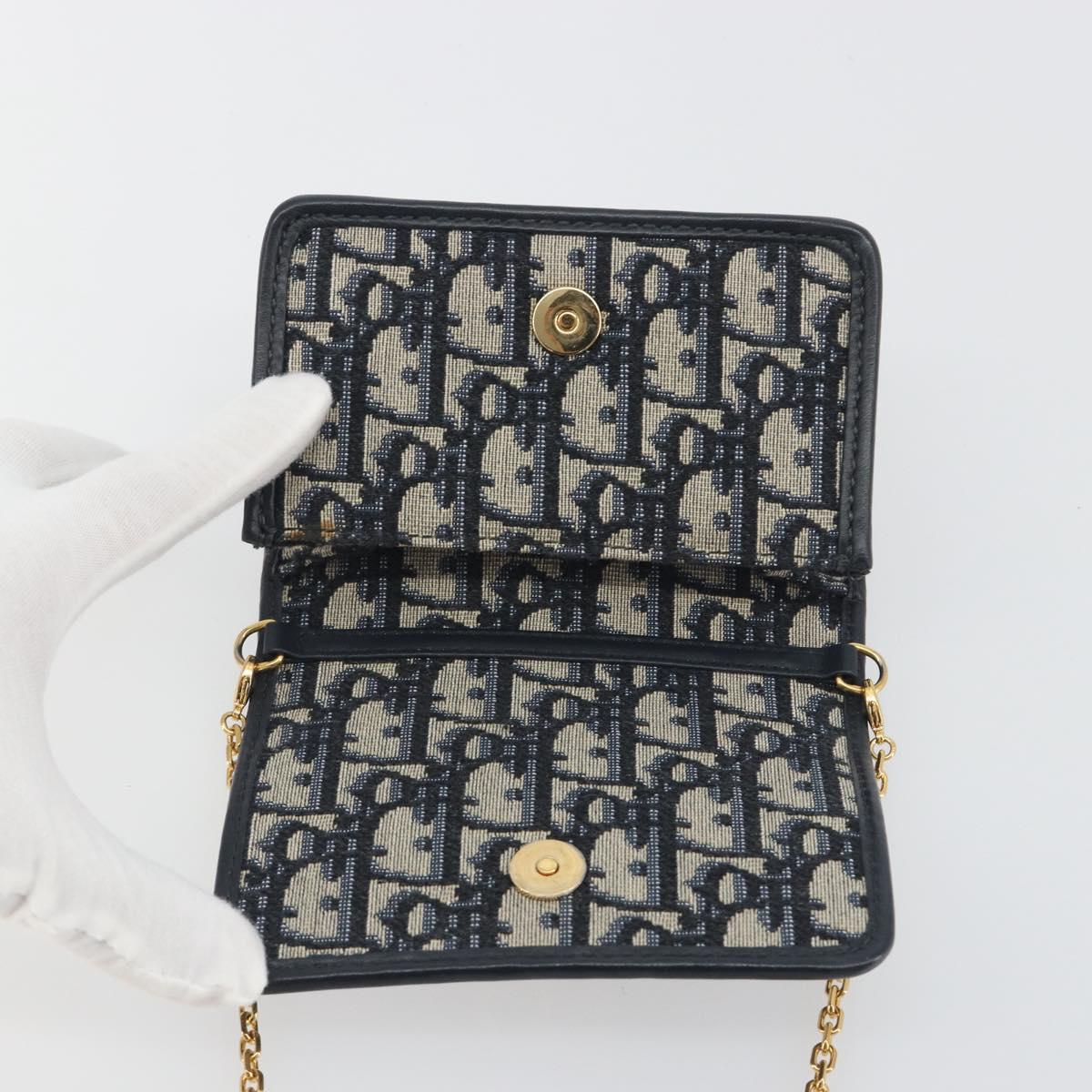 Christian Dior Trotter Canvas Chain Shoulder Bag Navy Gold Auth 196933M
