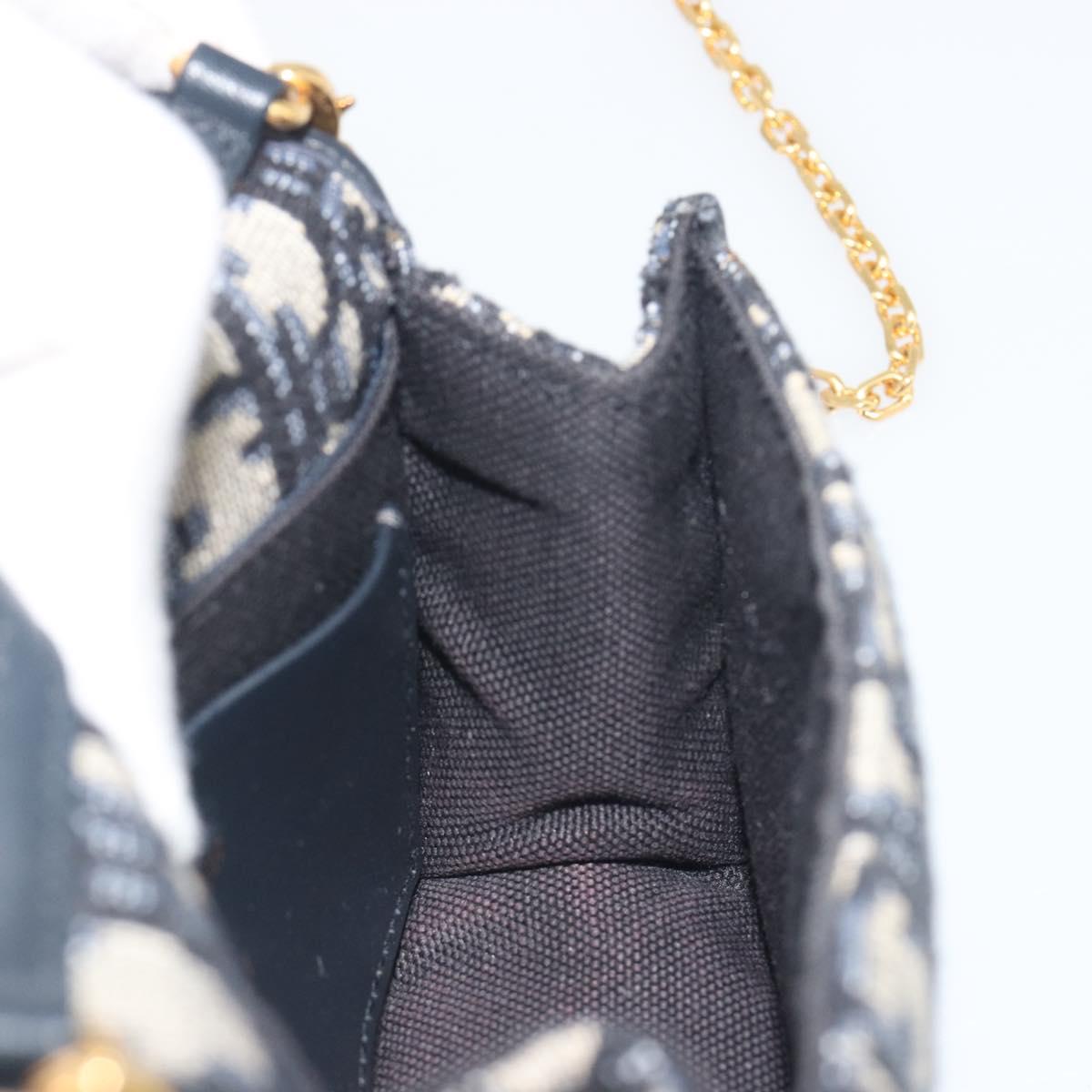 Christian Dior Trotter Canvas Chain Shoulder Bag Navy Gold Auth 196933M