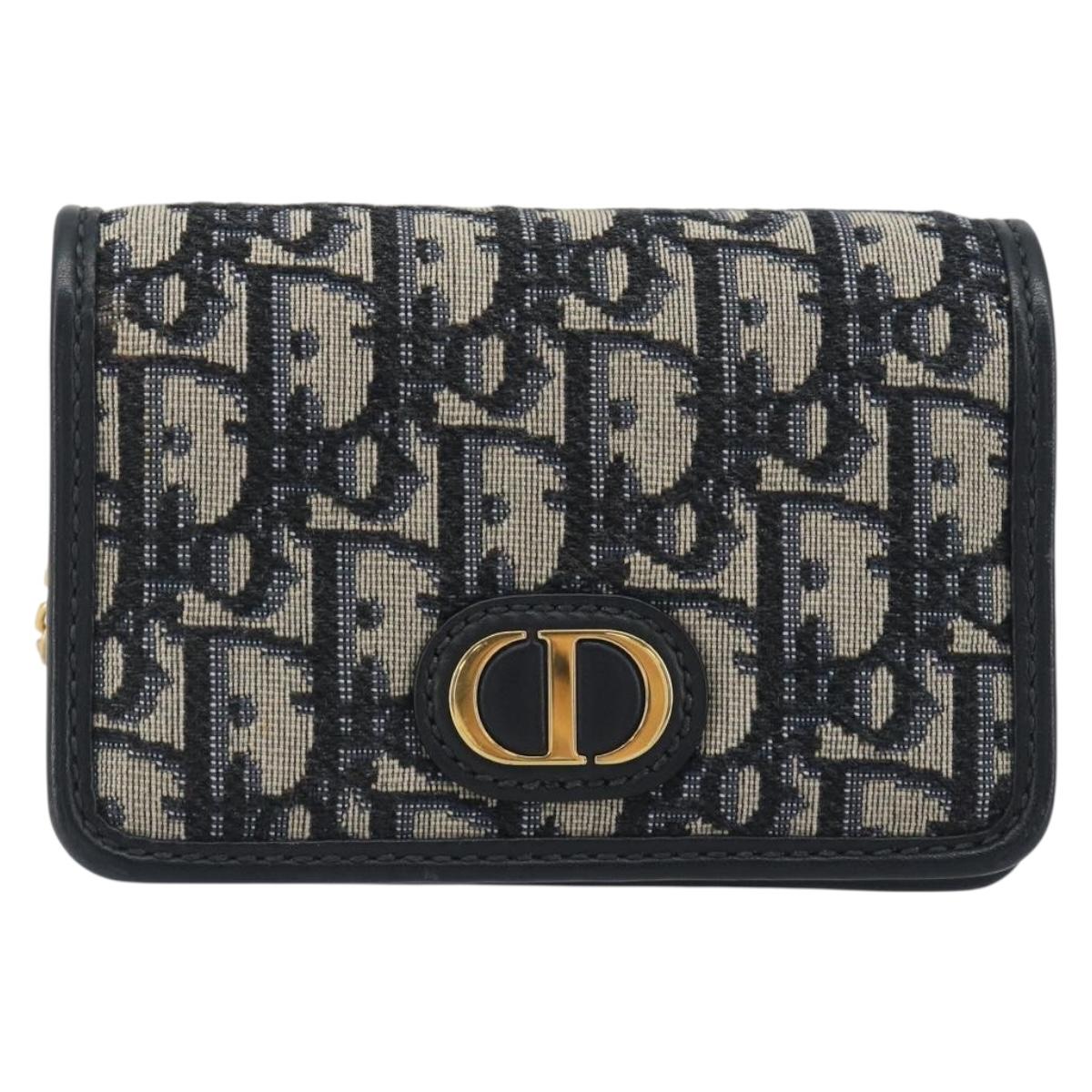 Christian Dior Trotter Canvas Chain Shoulder Bag Navy Gold Auth 196933M