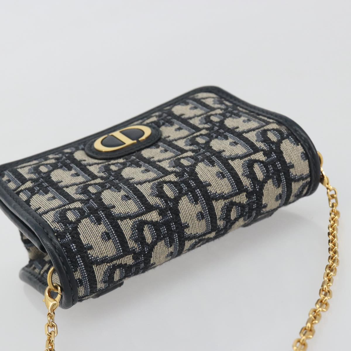Christian Dior Trotter Canvas Chain Shoulder Bag Navy Gold Auth 196933M