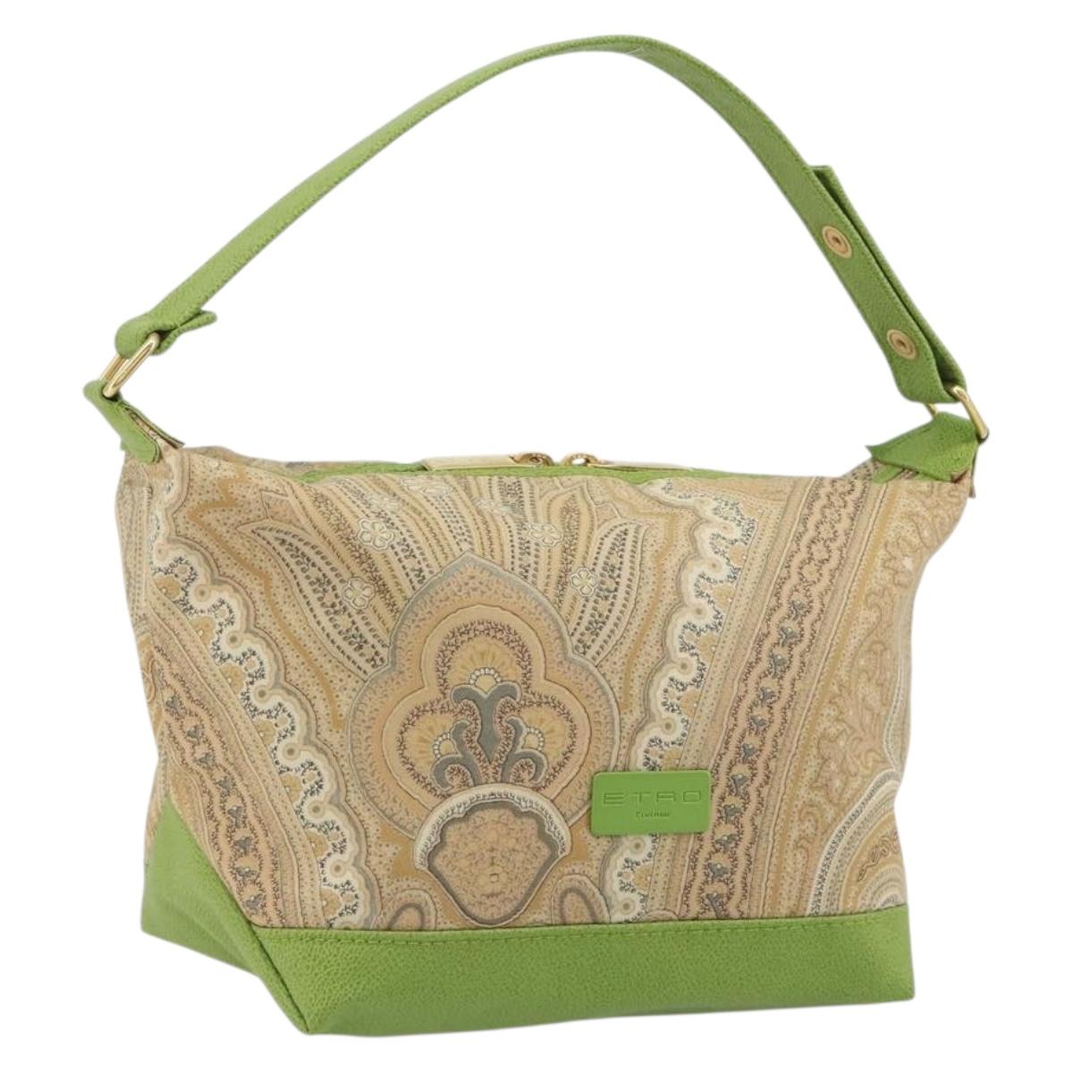 ETRO Hand Bag PVC Canvas Beige Gold Auth 196941A