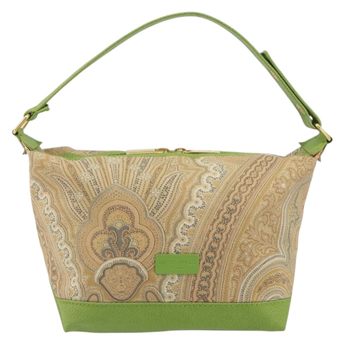 ETRO Hand Bag PVC Canvas Beige Gold Auth 196941A