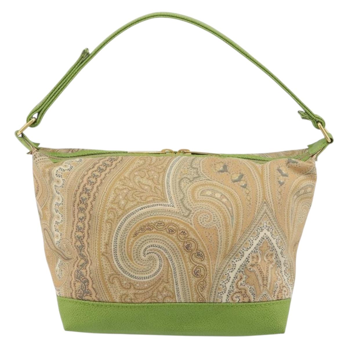 ETRO Hand Bag PVC Canvas Beige Gold Auth 196941A