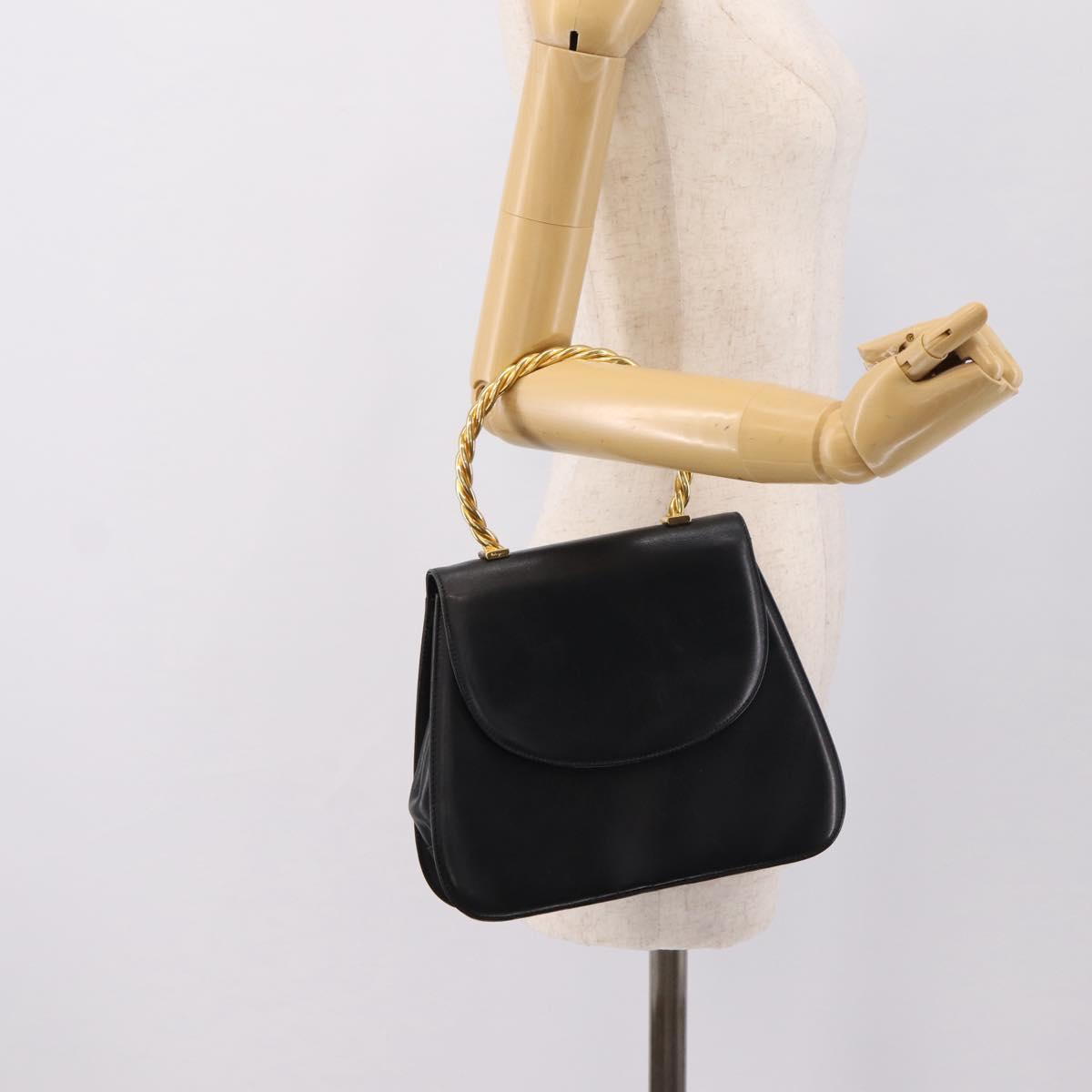 Salvatore Ferragamo Gancini Hand Bag Leather Black Gold Auth 196959A