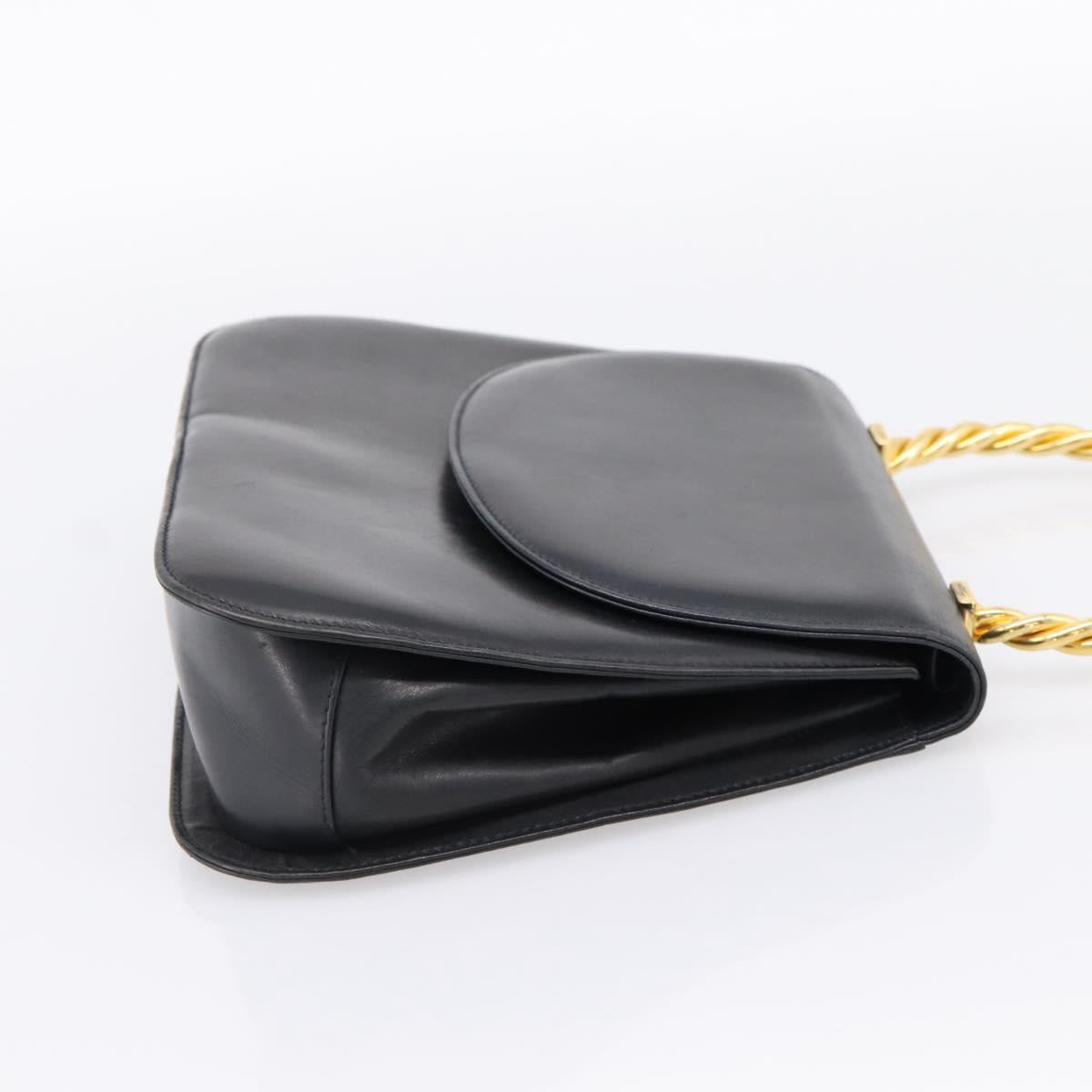 Salvatore Ferragamo Gancini Hand Bag Leather Black Gold Auth 196959A