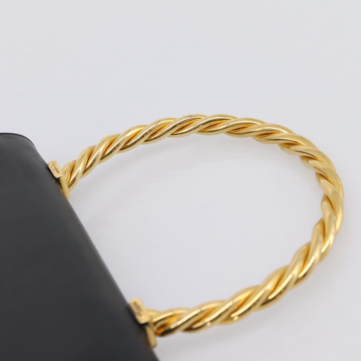 Salvatore Ferragamo Gancini Hand Bag Leather Black Gold Auth 196959A