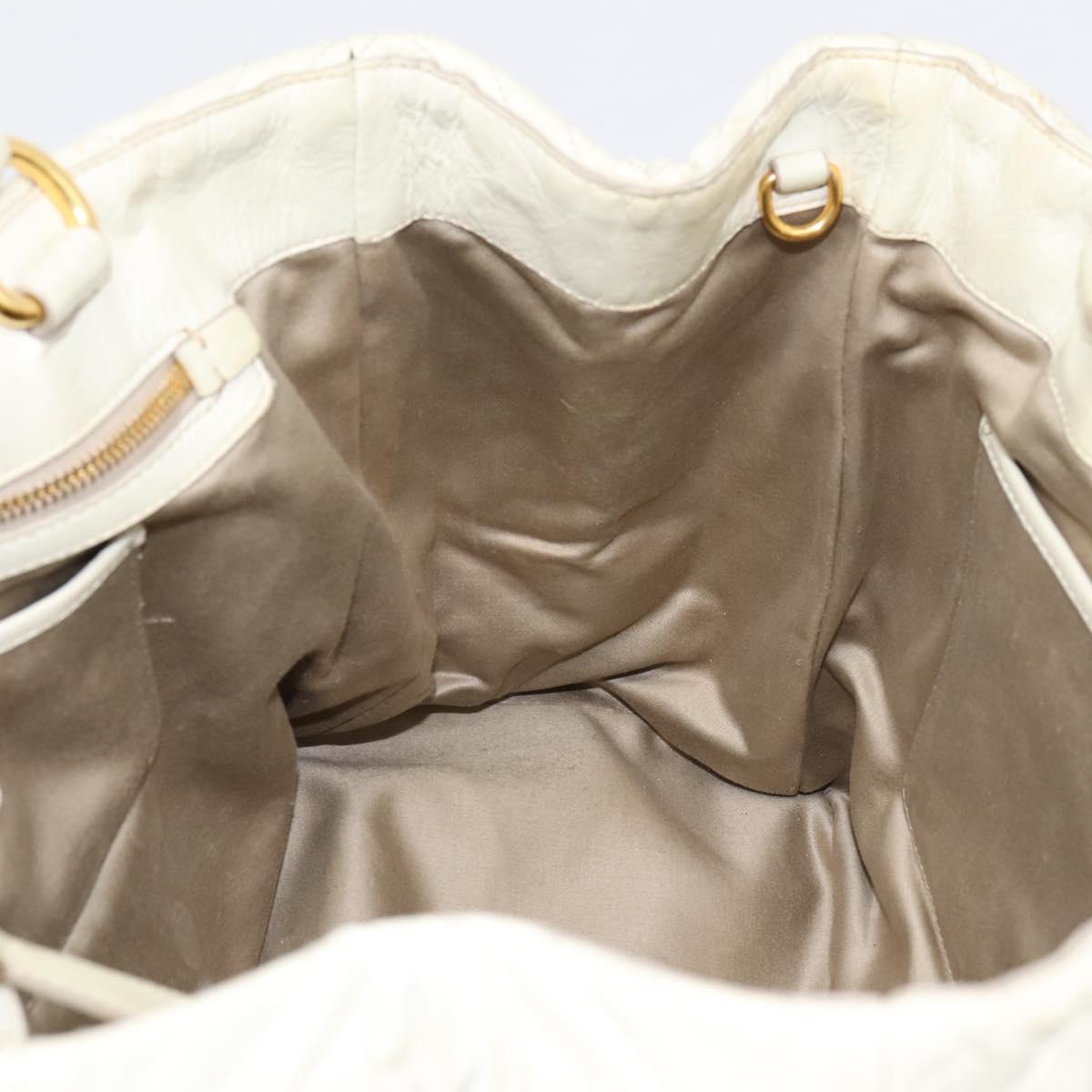 Miu Miu Hand Bag Leather Ivory Gold Auth 196961A
