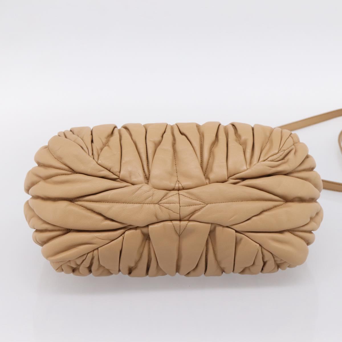 Miu Miu Matelasse Hand Bag Leather 2way Beige Gold Auth 196973V