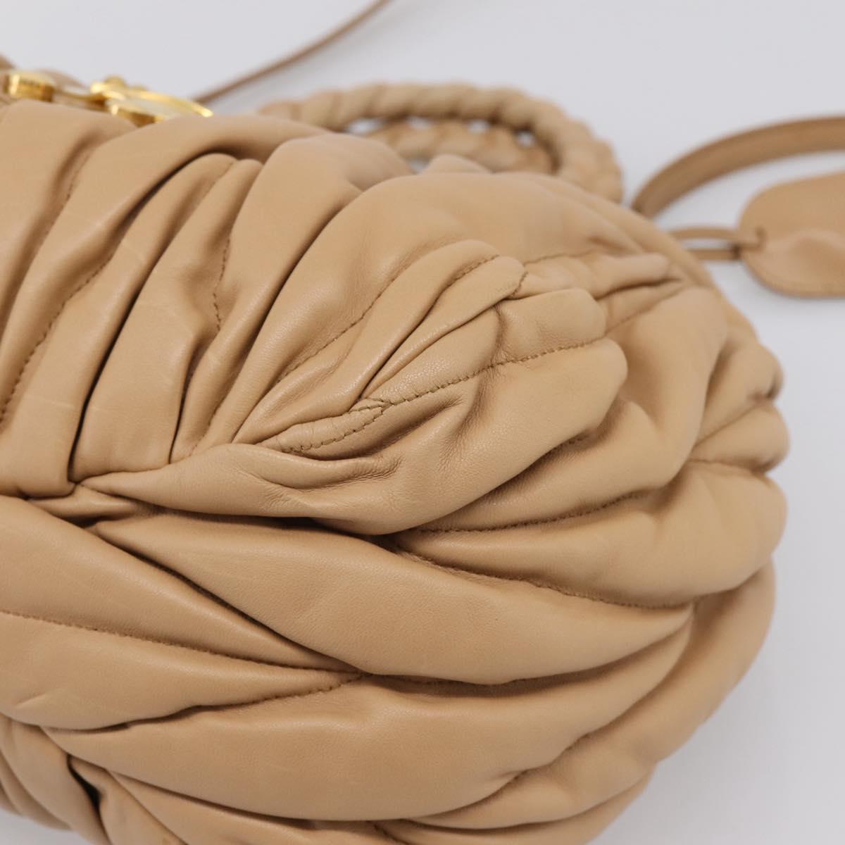 Miu Miu Matelasse Hand Bag Leather 2way Beige Gold Auth 196973V