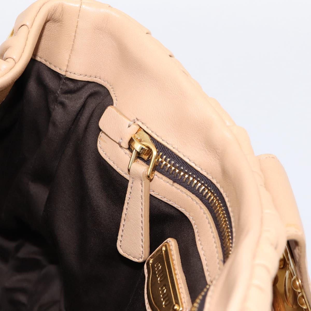 Miu Miu Matelasse Hand Bag Leather 2way Beige Gold Auth 196973V
