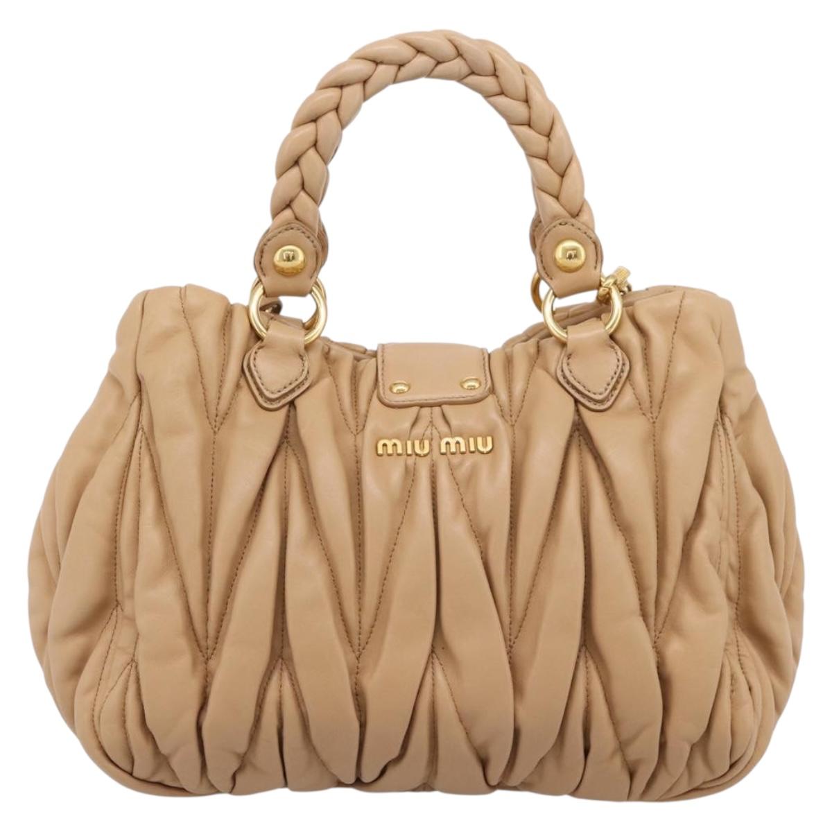 Miu Miu Matelasse Hand Bag Leather 2way Beige Gold Auth 196973V