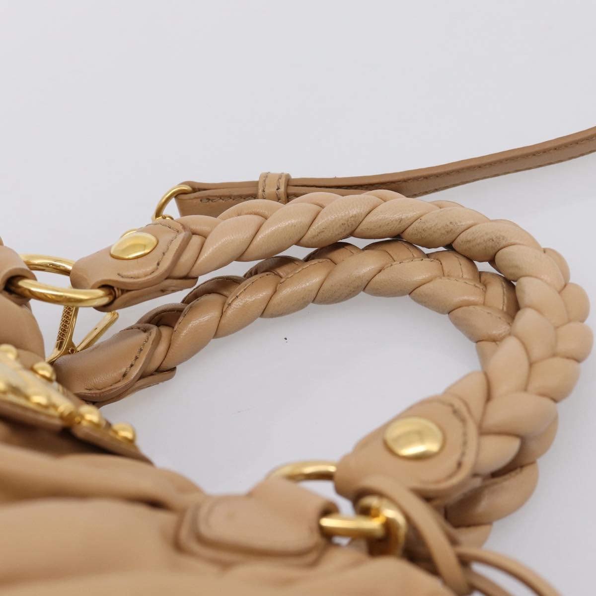 Miu Miu Matelasse Hand Bag Leather 2way Beige Gold Auth 196973V