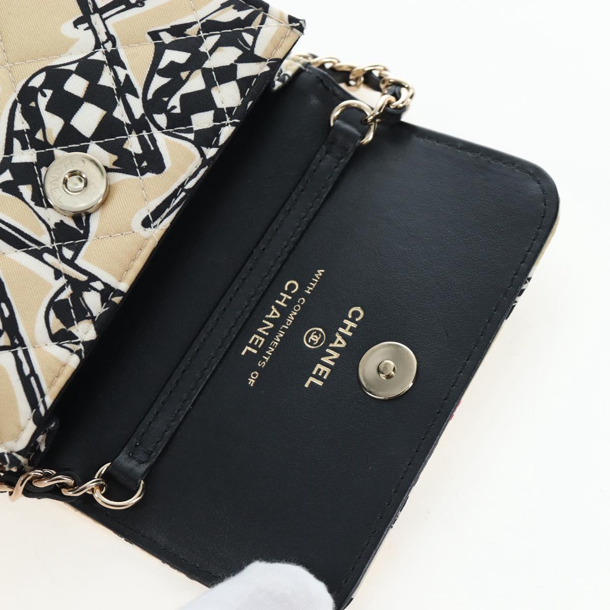 CHANEL Mini Matelasse Chain Shoulder Pouch Satin Beige Silver CC Auth 196975M