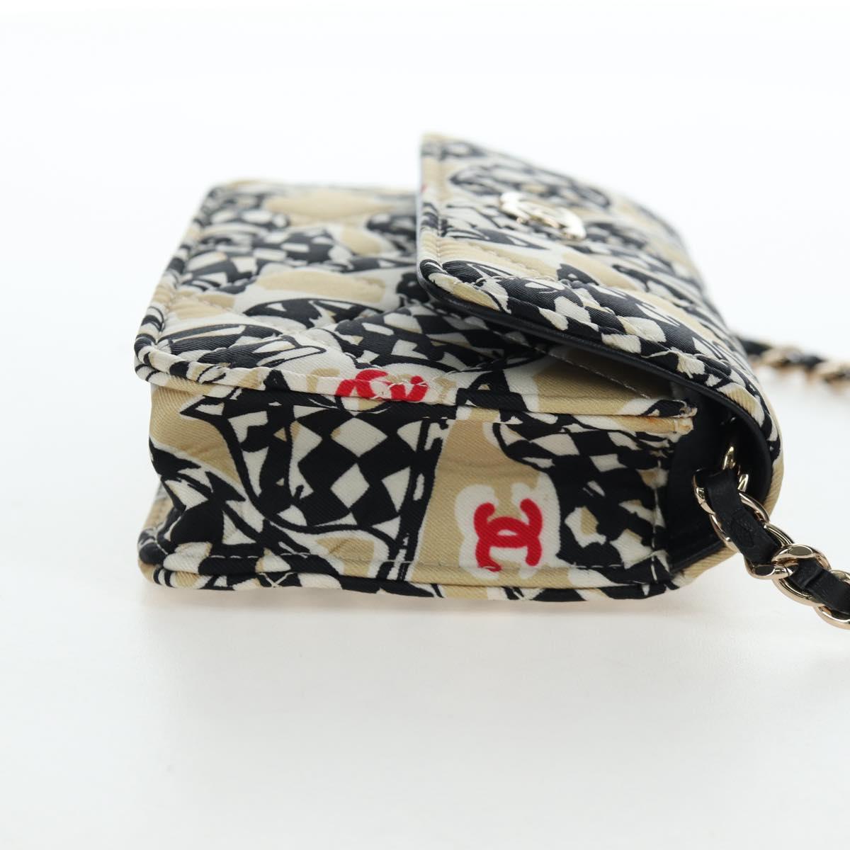 CHANEL Mini Matelasse Chain Shoulder Pouch Satin Beige Silver CC Auth 196975M