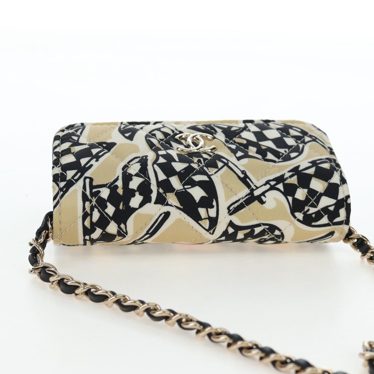 CHANEL Mini Matelasse Chain Shoulder Pouch Satin Beige Silver CC Auth 196975M