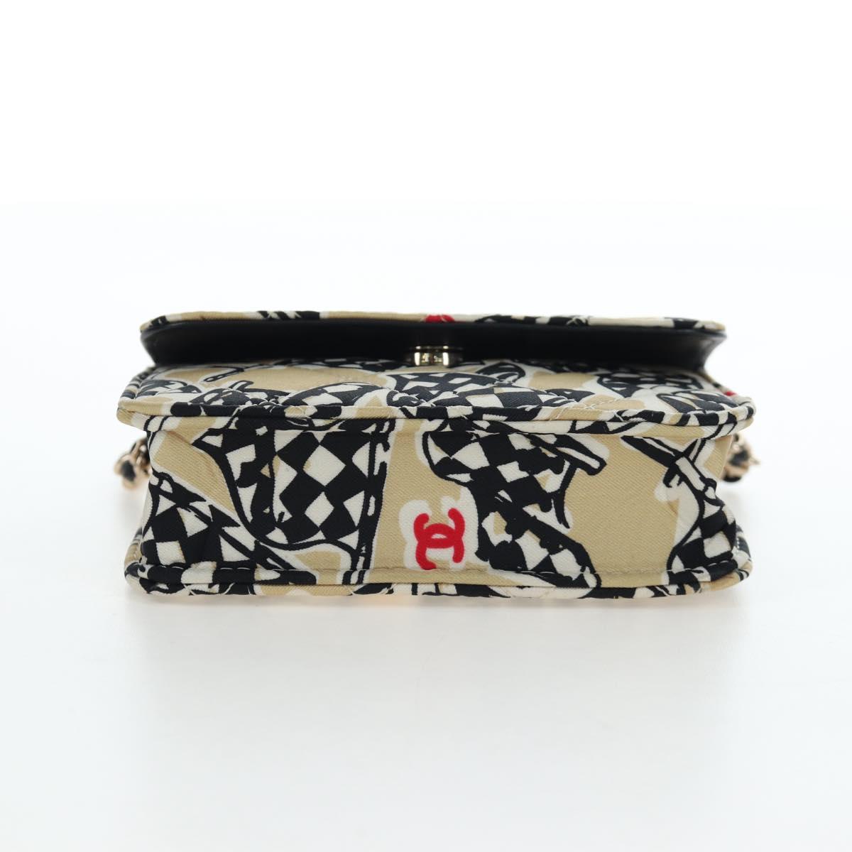 CHANEL Mini Matelasse Chain Shoulder Pouch Satin Beige Silver CC Auth 196975M