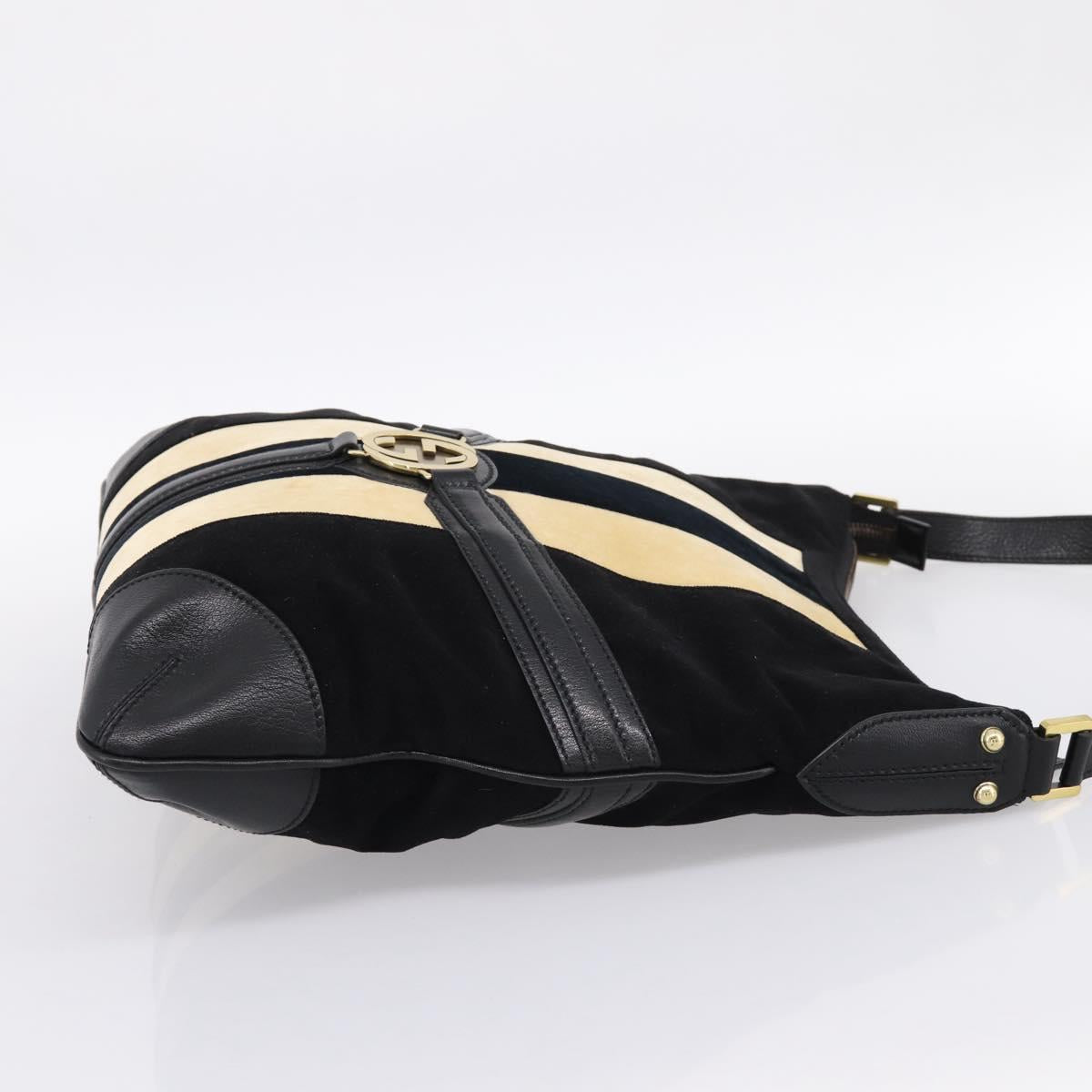 GUCCI Interlocking G Shoulder Bag Velor Black Gold 115568 Auth 196980V