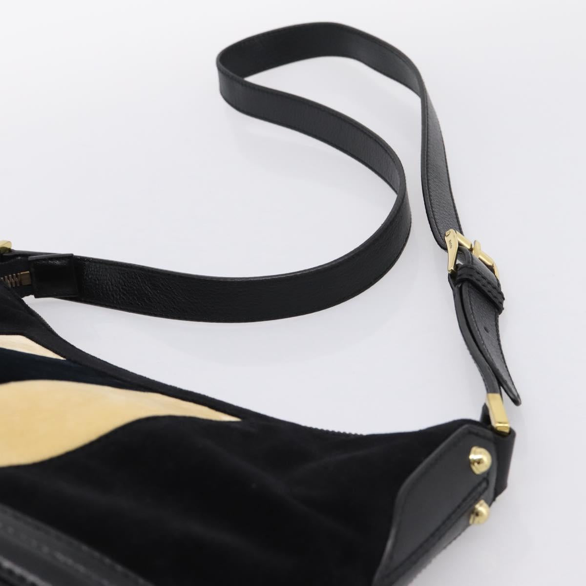 GUCCI Interlocking G Shoulder Bag Velor Black Gold 115568 Auth 196980V