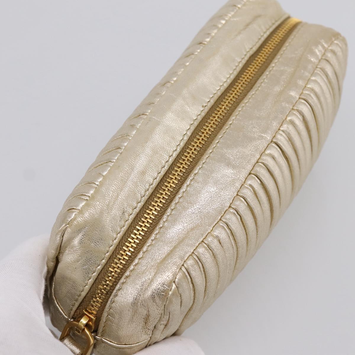 Miu Miu Matelasse Clutch Bag Leather Gold Auth 196981A