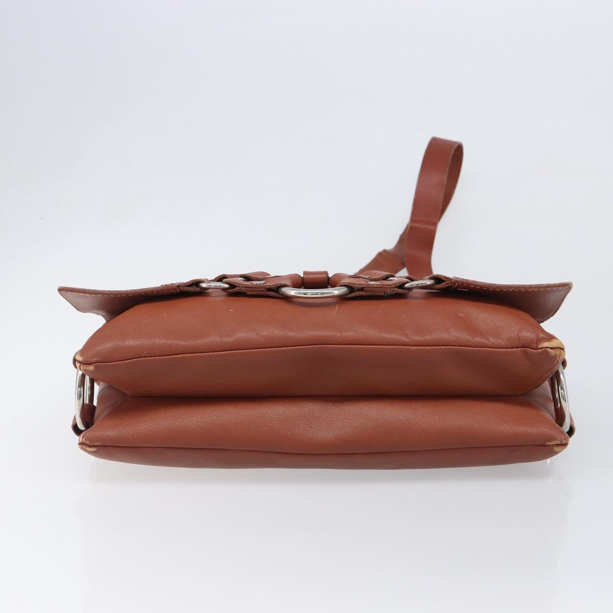 CELINE Shoulder Bag Leather Brown Silver Auth 196983