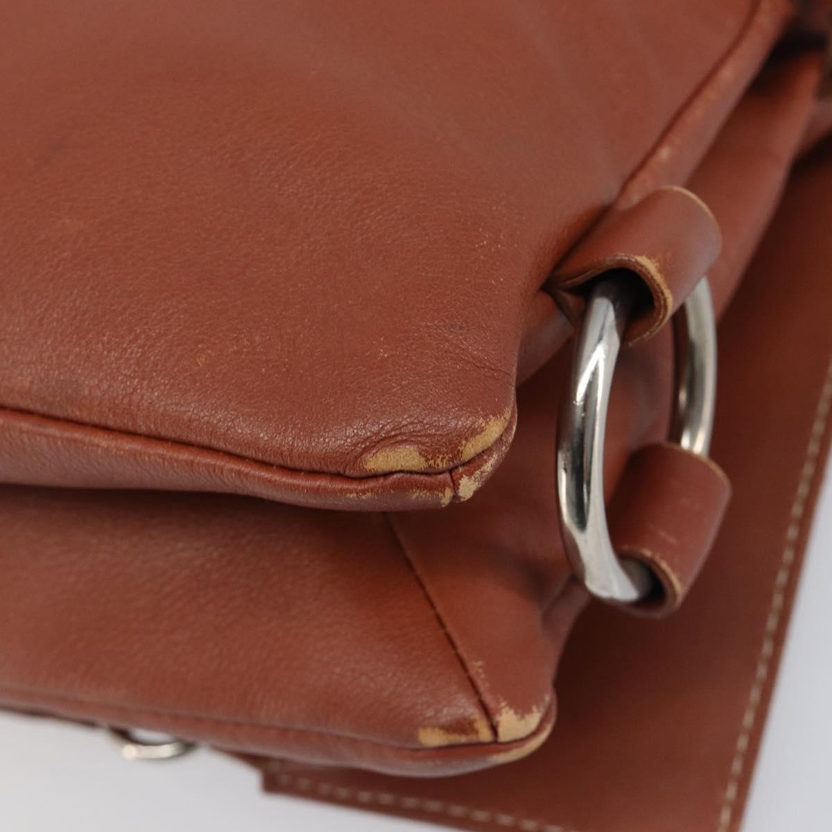 CELINE Shoulder Bag Leather Brown Silver Auth 196983