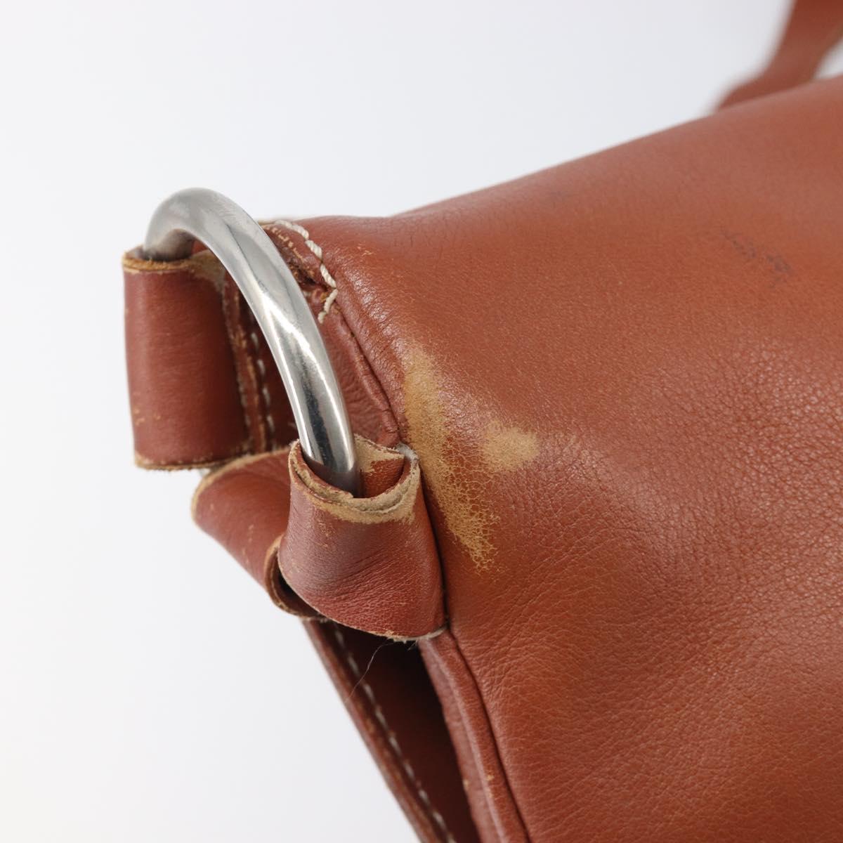 CELINE Shoulder Bag Leather Brown Silver Auth 196983