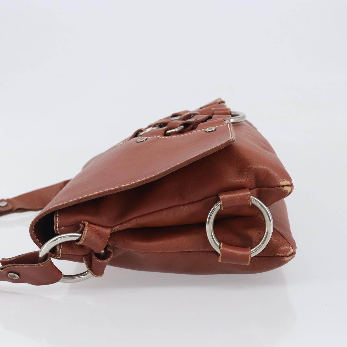 CELINE Shoulder Bag Leather Brown Silver Auth 196983