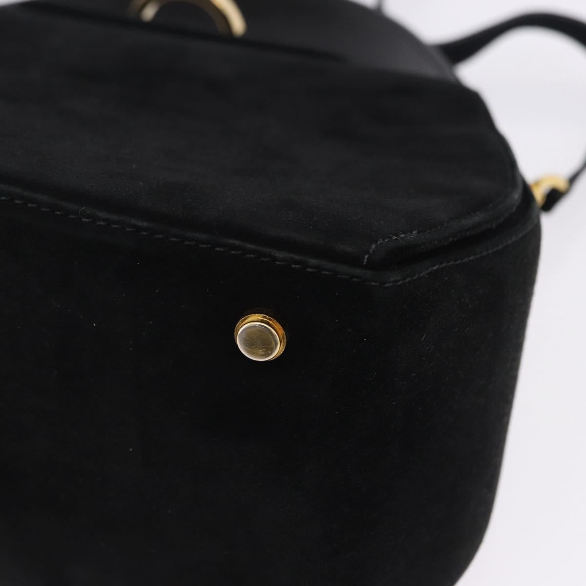 Salvatore Ferragamo Gancini Shoulder Bag Suede 2way Black Gold Auth 196987