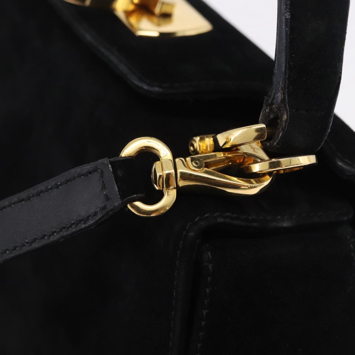 Salvatore Ferragamo Gancini Shoulder Bag Suede 2way Black Gold Auth 196987
