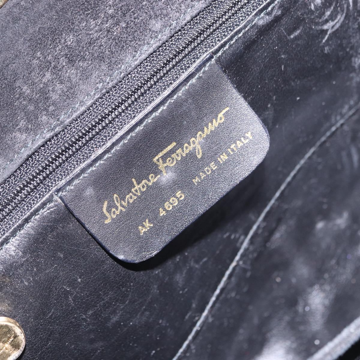 Salvatore Ferragamo Gancini Shoulder Bag Suede 2way Black Gold Auth 196987