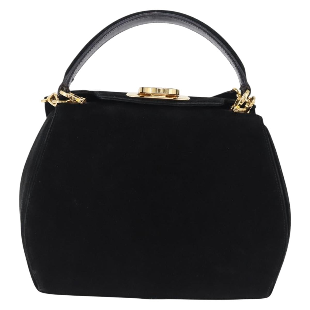Salvatore Ferragamo Gancini Shoulder Bag Suede 2way Black Gold Auth 196987