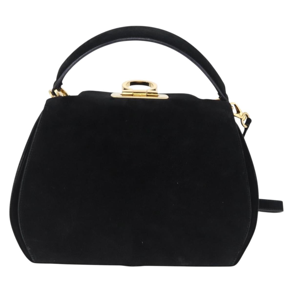 Salvatore Ferragamo Gancini Shoulder Bag Suede 2way Black Gold Auth 196987