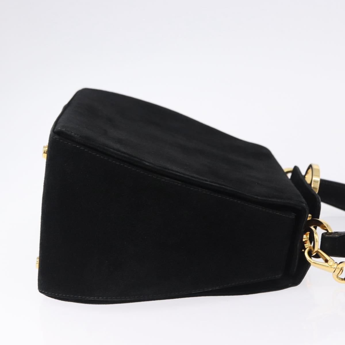 Salvatore Ferragamo Gancini Shoulder Bag Suede 2way Black Gold Auth 196987