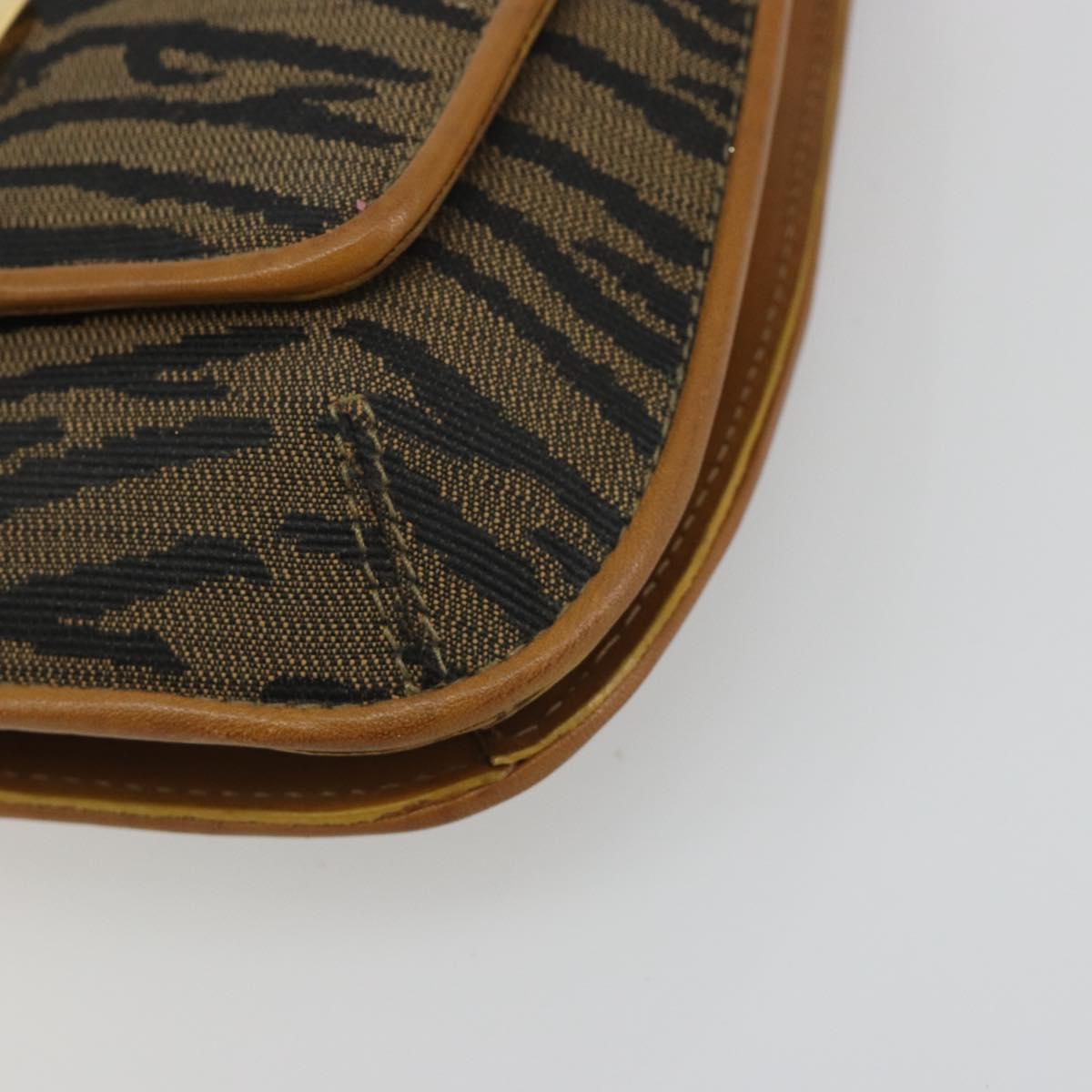 FENDI Hand Bag Canvas Gold Black Auth 197005