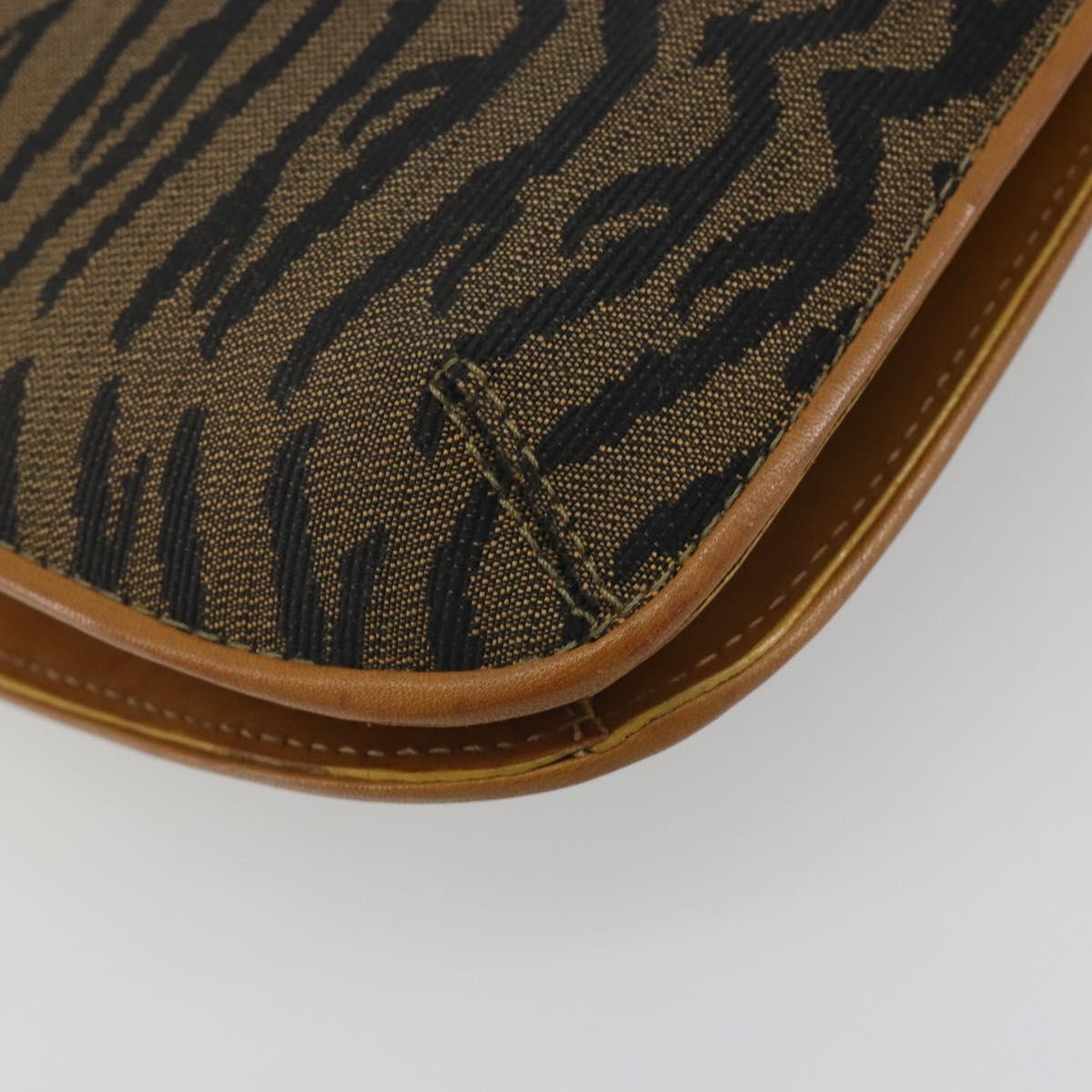 FENDI Hand Bag Canvas Gold Black Auth 197005