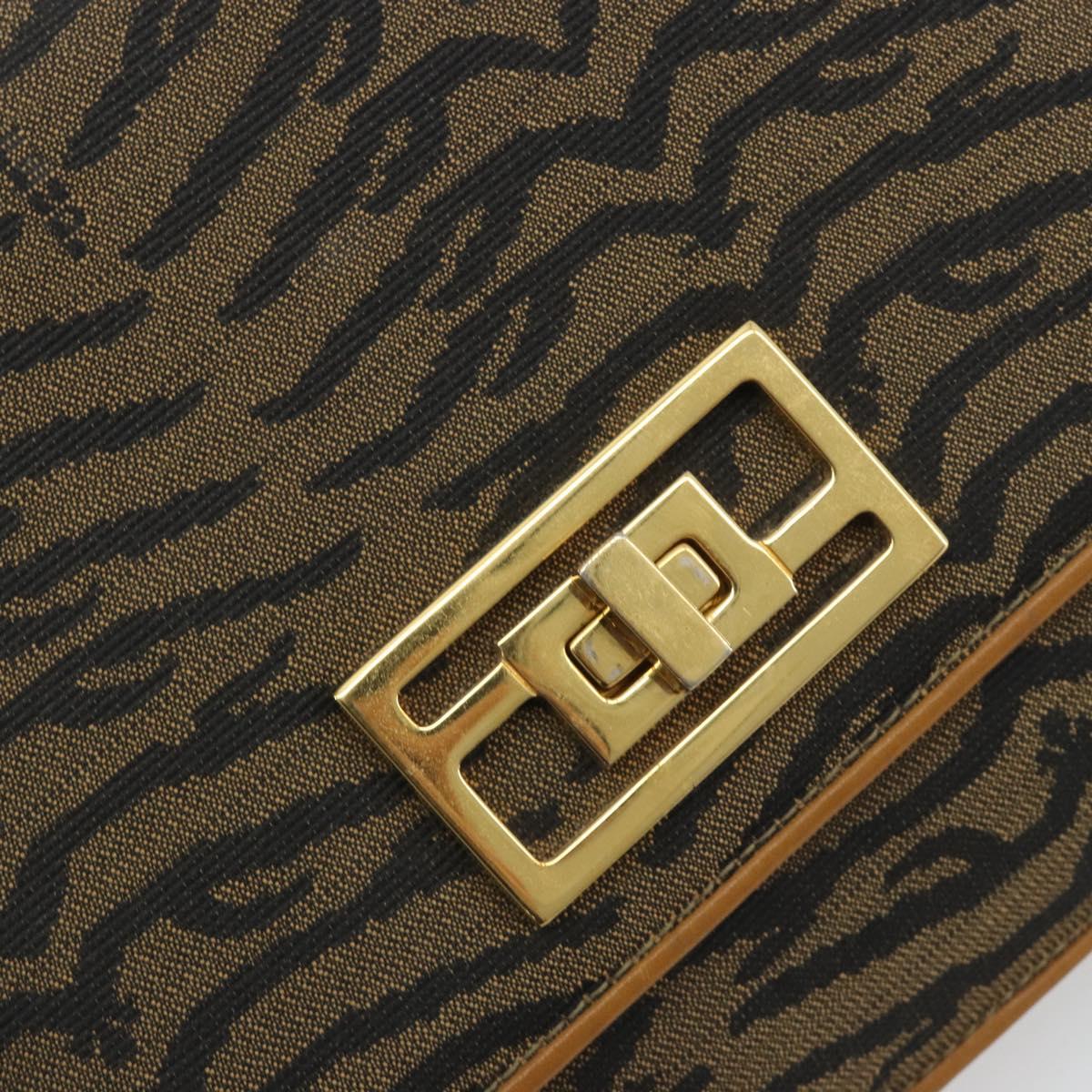 FENDI Hand Bag Canvas Gold Black Auth 197005