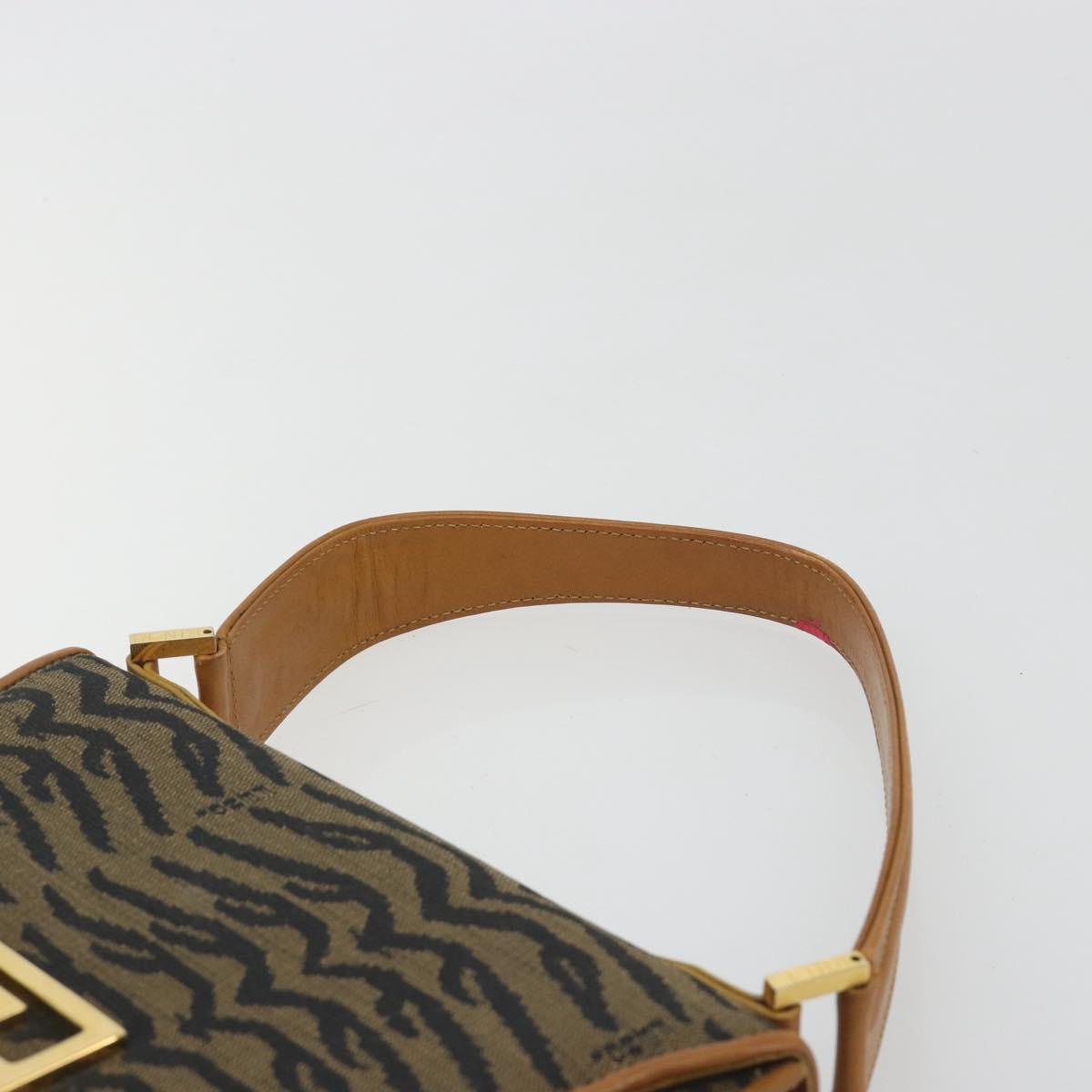 FENDI Hand Bag Canvas Gold Black Auth 197005