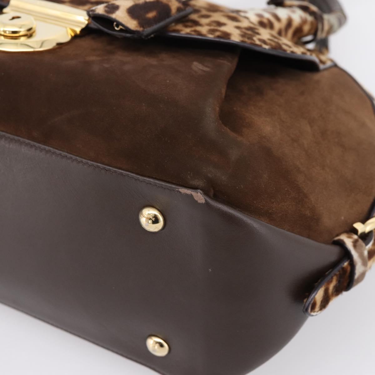Salvatore Ferragamo Gancini Hand Bag Harako leather 2way Brown Gold Auth 197007A