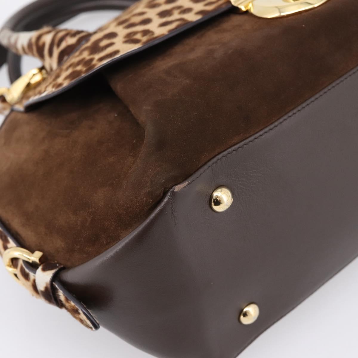 Salvatore Ferragamo Gancini Hand Bag Harako leather 2way Brown Gold Auth 197007A