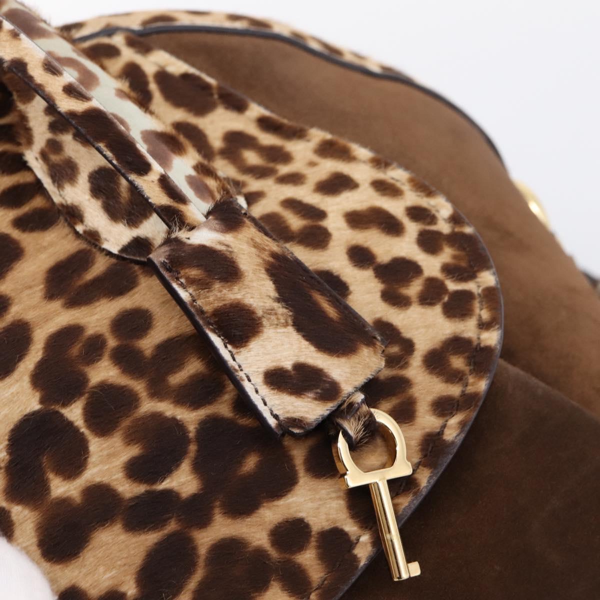 Salvatore Ferragamo Gancini Hand Bag Harako leather 2way Brown Gold Auth 197007A
