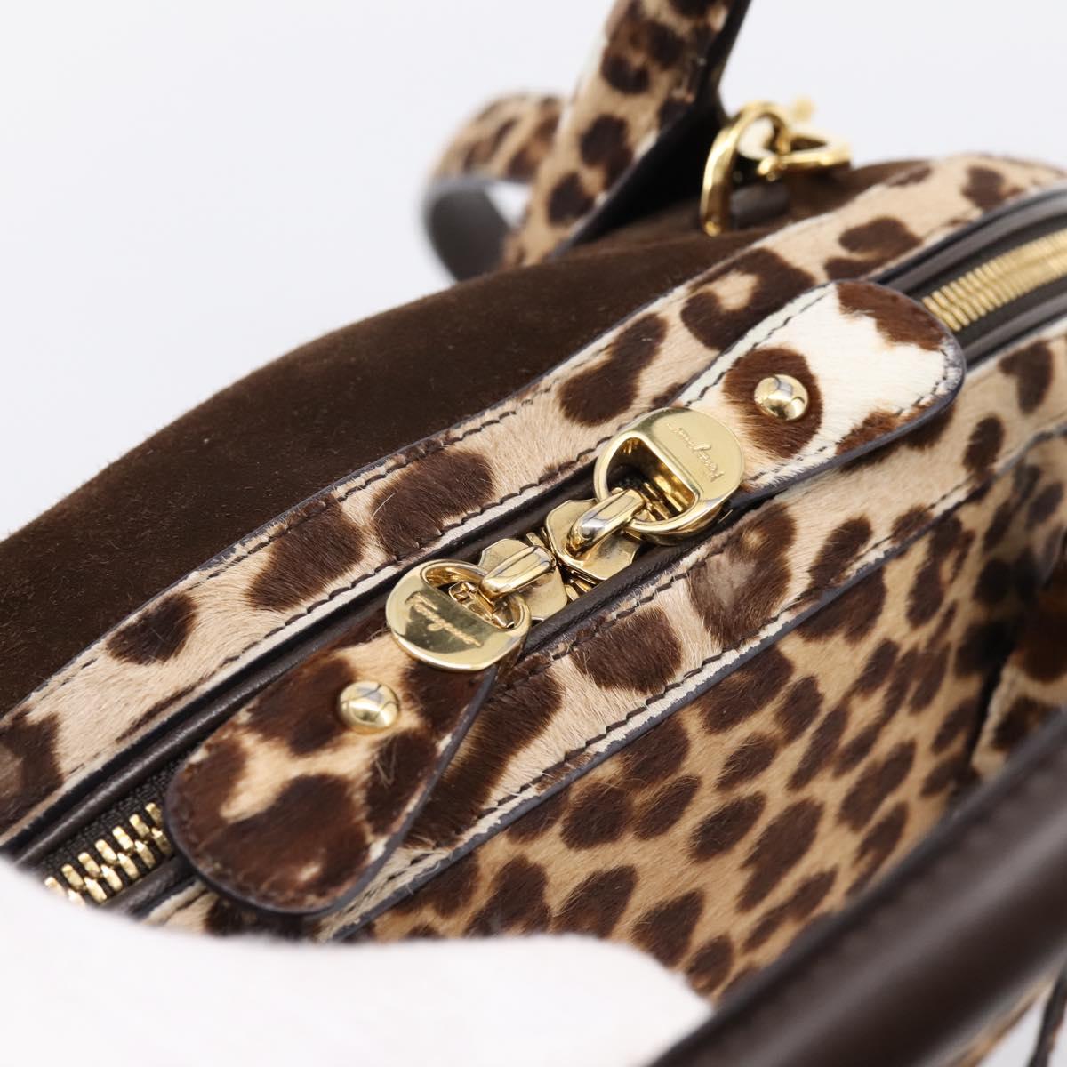 Salvatore Ferragamo Gancini Hand Bag Harako leather 2way Brown Gold Auth 197007A