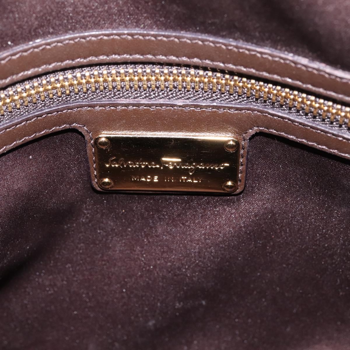Salvatore Ferragamo Gancini Hand Bag Harako leather 2way Brown Gold Auth 197007A